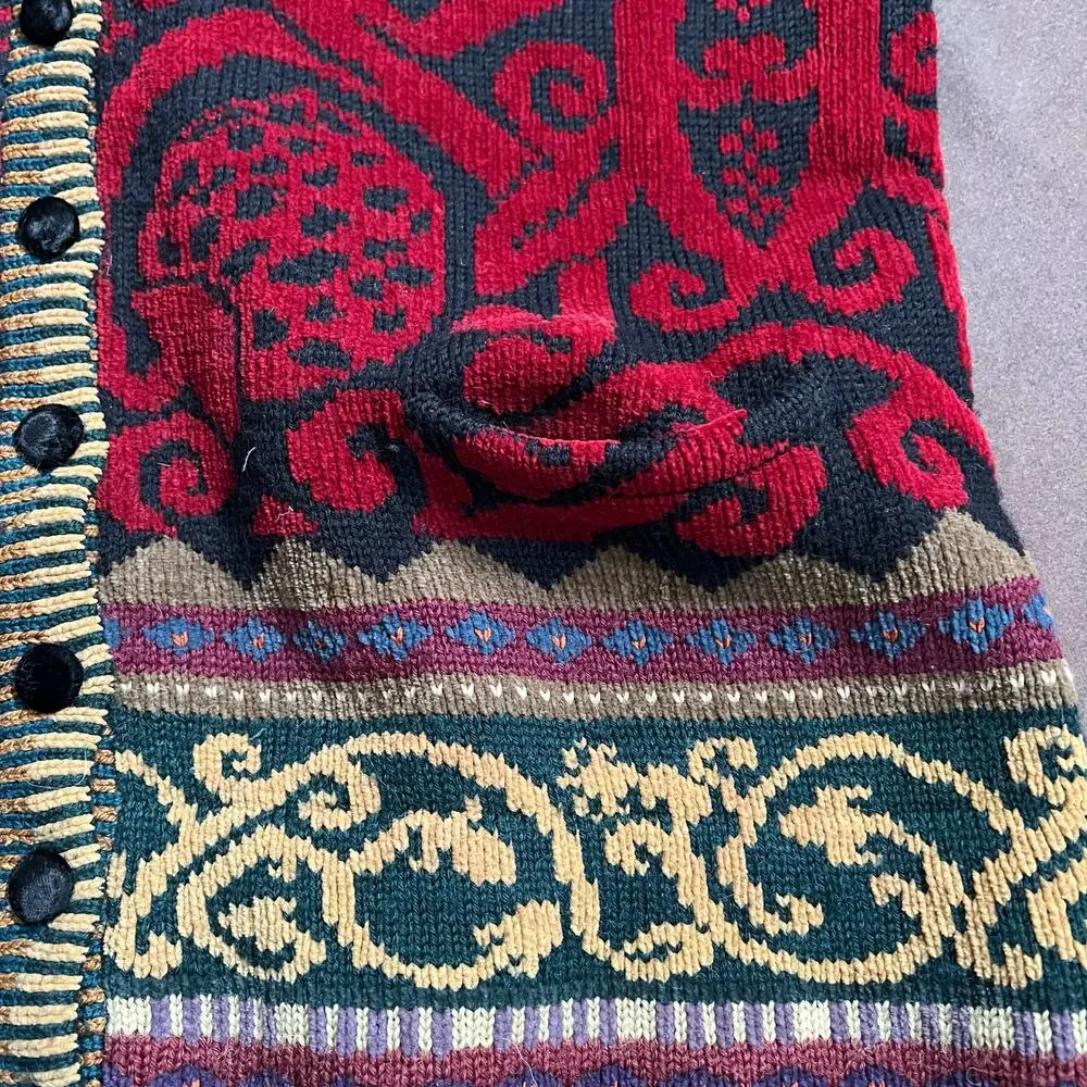 Vintage Maggie White Wool & Cotton Chenille Thick Cardigan Sweater Size  Large